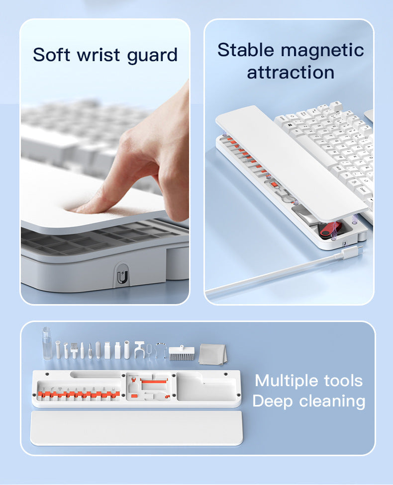 Two Multi-functional Keyboard Cleaning Kit & Ergonomic Wrist Rest with Integrated Storage(White) Tristar Online