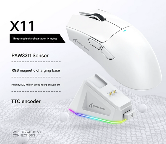 High-Performance Tri-Mode Wireless Gaming Mouse - 22000 DPI, Rechargeable, with RGB Charging Dock(white) Tristar Online