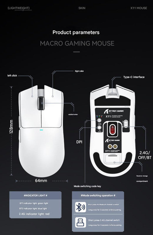 High-Performance Tri-Mode Wireless Gaming Mouse - 22000 DPI, Rechargeable, with RGB Charging Dock(white) Tristar Online