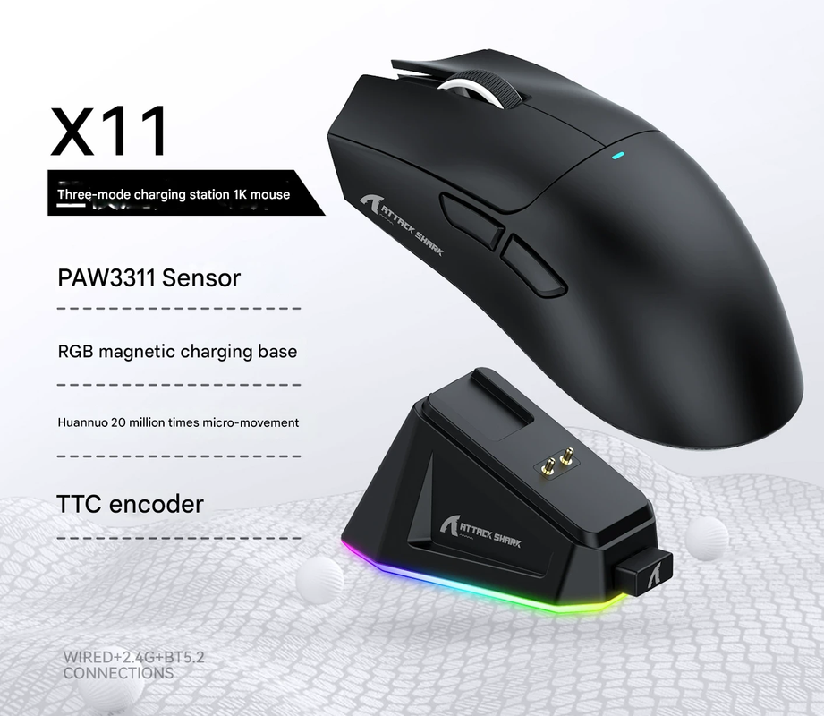 High-Performance Tri-Mode Wireless Gaming Mouse - 22000 DPI, Rechargeable, with RGB Charging Dock(black) Tristar Online