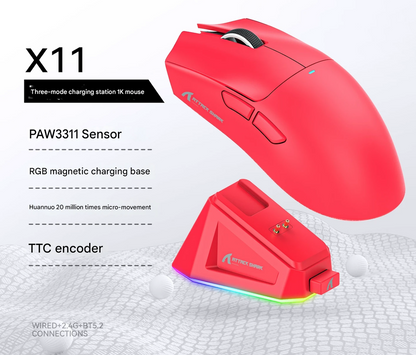 High-Performance Tri-Mode Wireless Gaming Mouse - 22000 DPI, Rechargeable, with RGB Charging Dock(red) Tristar Online