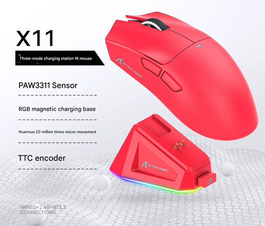 High-Performance Tri-Mode Wireless Gaming Mouse - 22000 DPI, Rechargeable, with RGB Charging Dock(red) Tristar Online