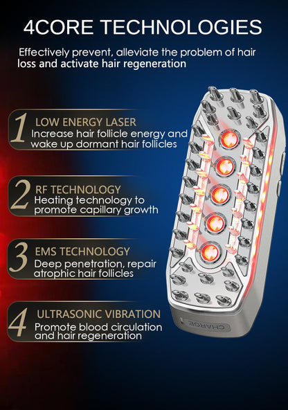 Advanced 4-in-1 Hair Growth Comb with LLLT, RF, EMS & Vibration Massage(White) Tristar Online