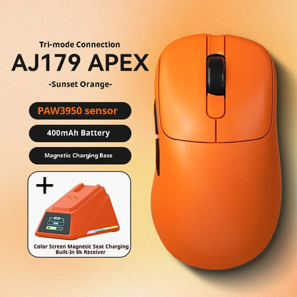 Tri-Mode Wireless Gaming Mouse with 8000Hz Polling Rate, PAW3950 Sensor & Magnetic Charging Dock(Orange) Tristar Online