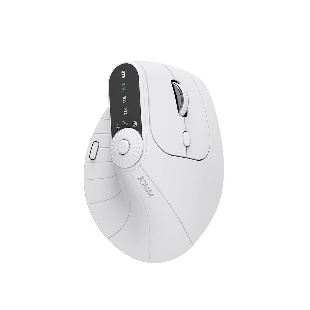 Ergonomic Vertical Mouse - 2.4G/Bluetooth Multi-Mode, LED Display, 57-Degree Angle, & 400mAh Battery(White) Tristar Online