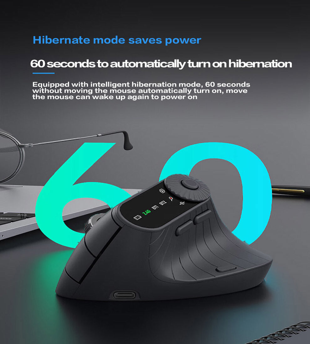 Ergonomic Vertical Mouse - 2.4G/Bluetooth Multi-Mode, LED Display, 57-Degree Angle, & 400mAh Battery(Beige) Tristar Online
