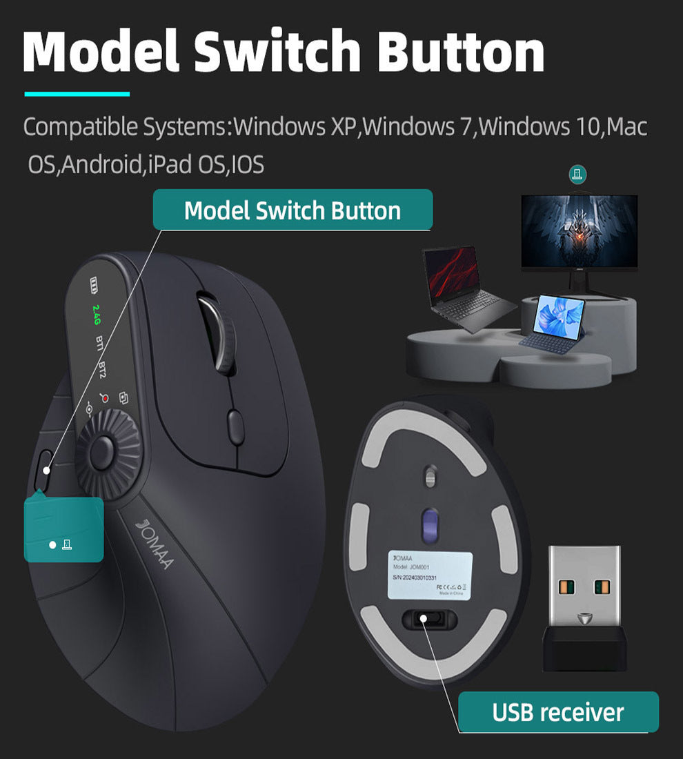 Ergonomic Vertical Mouse - 2.4G/Bluetooth Multi-Mode, LED Display, 57-Degree Angle, & 400mAh Battery(Beige) Tristar Online