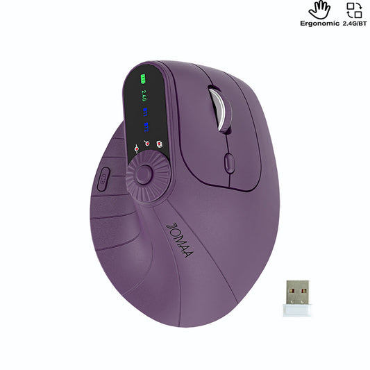 Ergonomic Vertical Mouse - 2.4G/Bluetooth Multi-Mode, LED Display, 57-Degree Angle, & 400mAh Battery(Purple) Tristar Online
