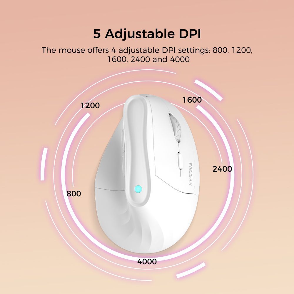 Ergonomic Vertical Mouse - Multi-Device Bluetooth5.0 & 2.4G Wireless, Adjustable DPI, Silent Click(pale pinkish gray) Tristar Online