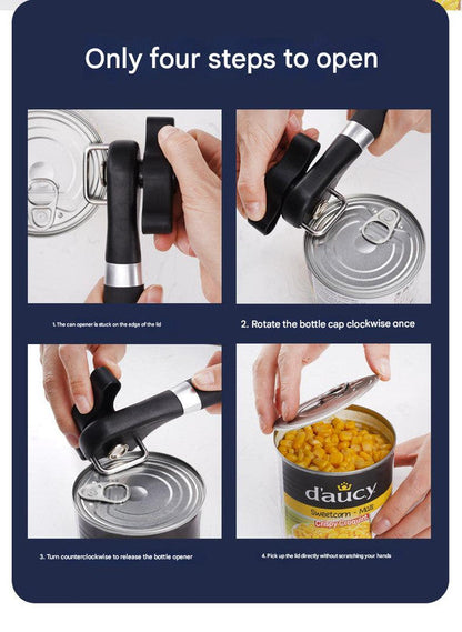 2pc Multifunctional Safe-Cut Can Opener - Smooth Edge, Ergonomic Handle(black) Tristar Online