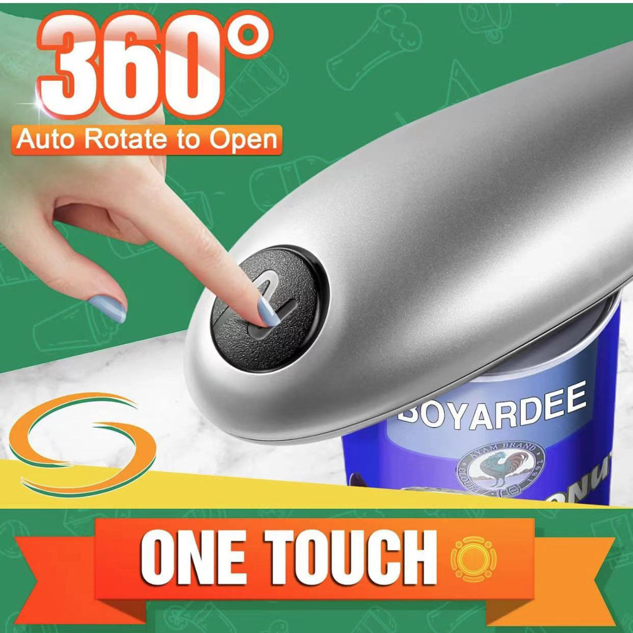 2pc One-Touch Electric Can Opener - Automatic Hands-Free Operation with Safety Smooth Edge(silver) Tristar Online