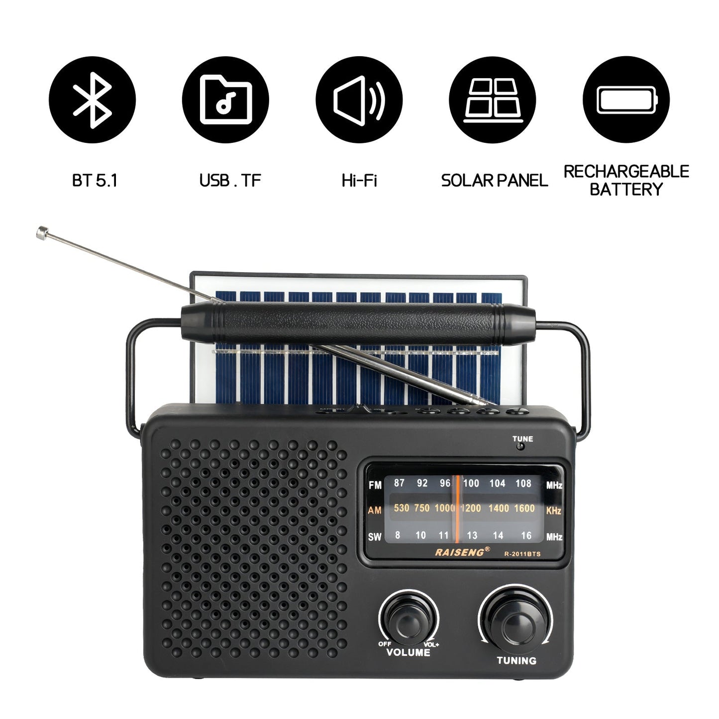 Portable Solar Powered 3-Band AM/FM/SW Radio with Bluetooth Speaker & Multiple Charging Options(black) Tristar Online