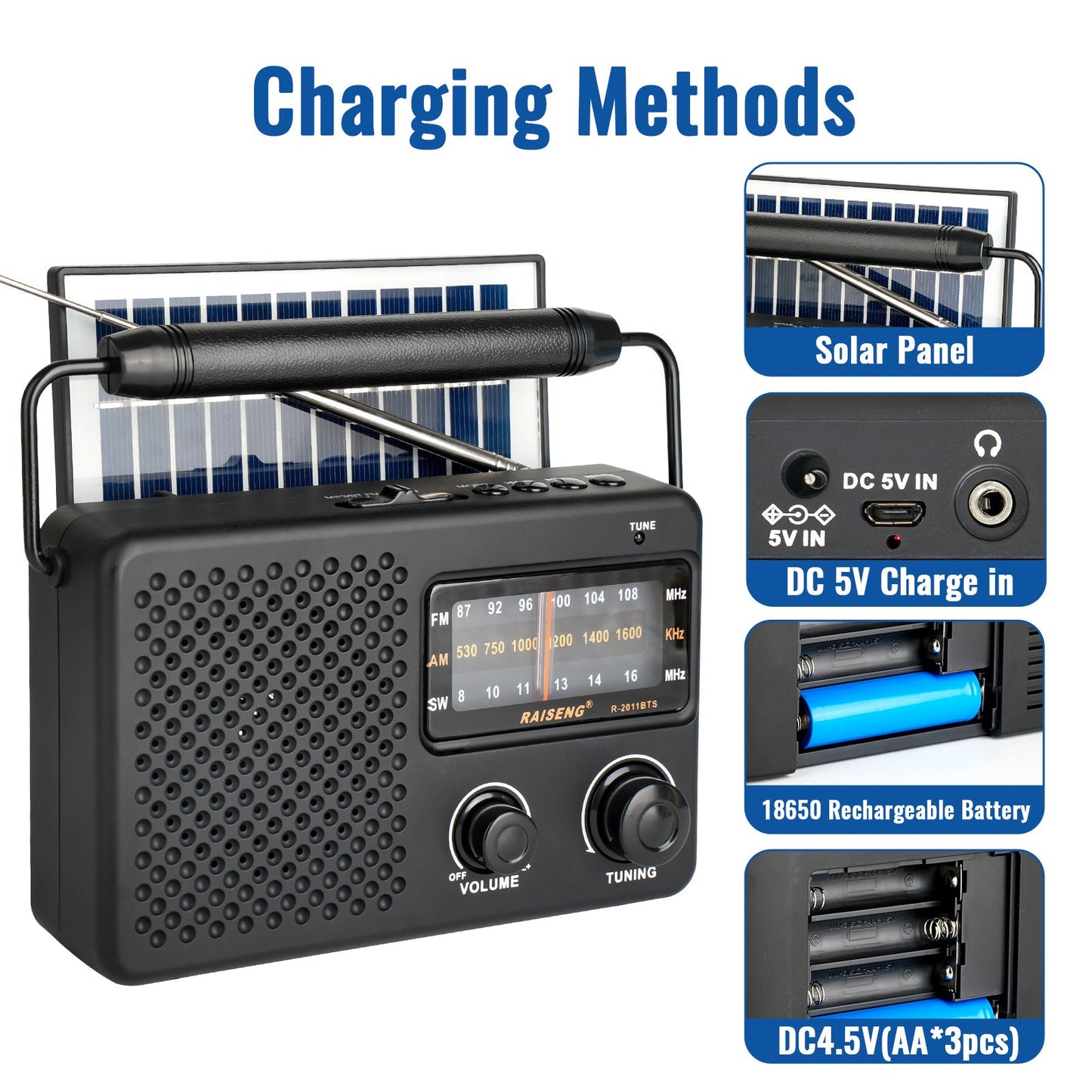 Portable Solar Powered 3-Band AM/FM/SW Radio with Bluetooth Speaker & Multiple Charging Options(black) Tristar Online