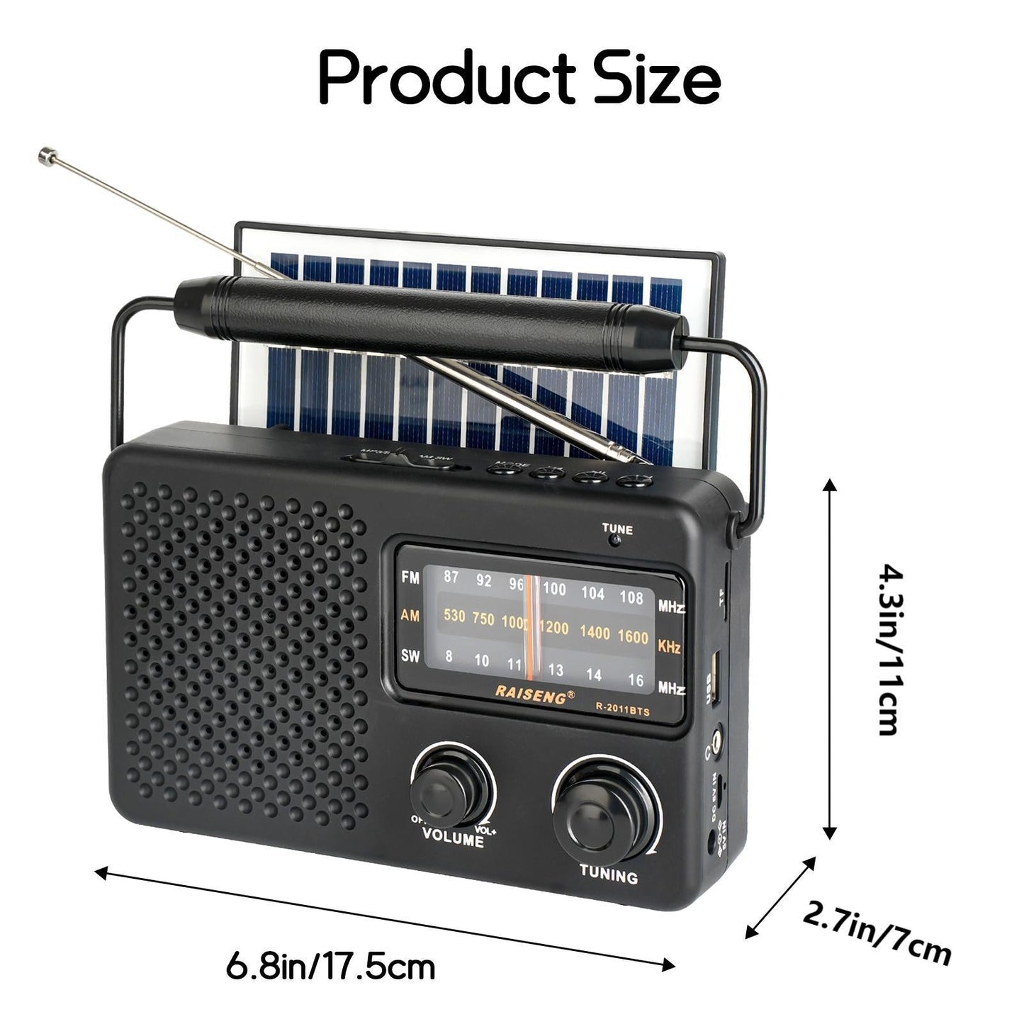 Portable Solar Powered 3-Band AM/FM/SW Radio with Bluetooth Speaker & Multiple Charging Options(black) Tristar Online