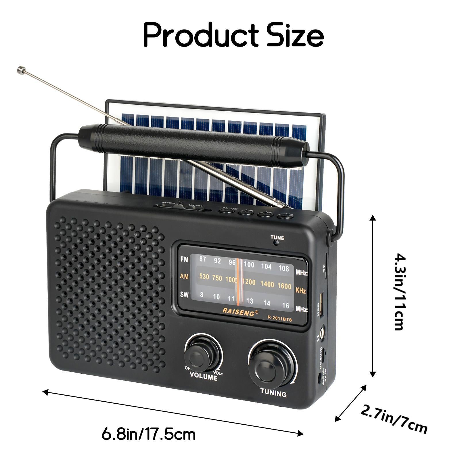 Portable Solar Powered 3-Band AM/FM/SW Radio with Bluetooth Speaker & Multiple Charging Options(black) Tristar Online