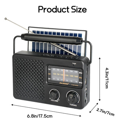Portable Solar Powered 3-Band AM/FM/SW Radio with Bluetooth Speaker & Multiple Charging Options(black) Tristar Online