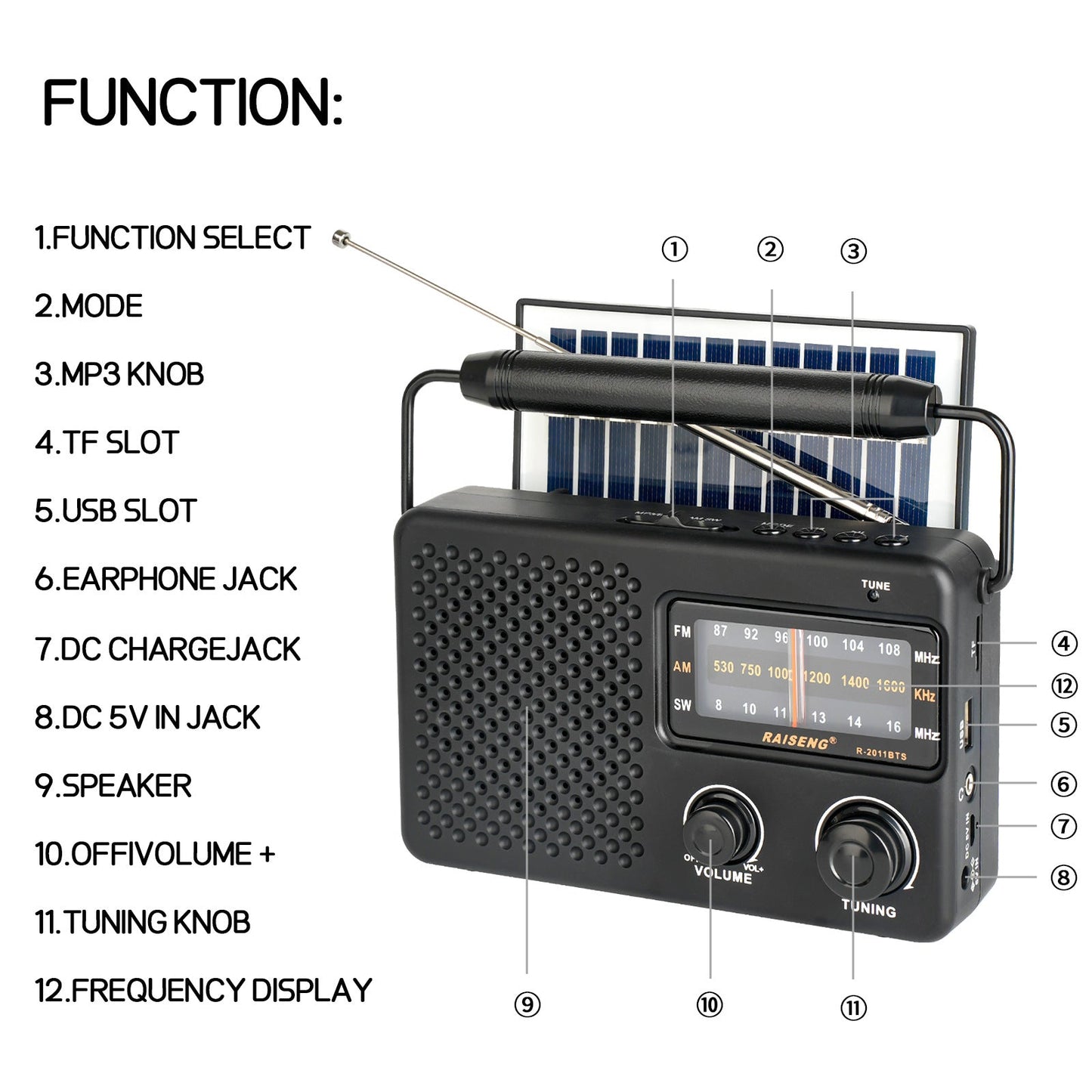 Portable Solar Powered 3-Band AM/FM/SW Radio with Bluetooth Speaker & Multiple Charging Options(black) Tristar Online