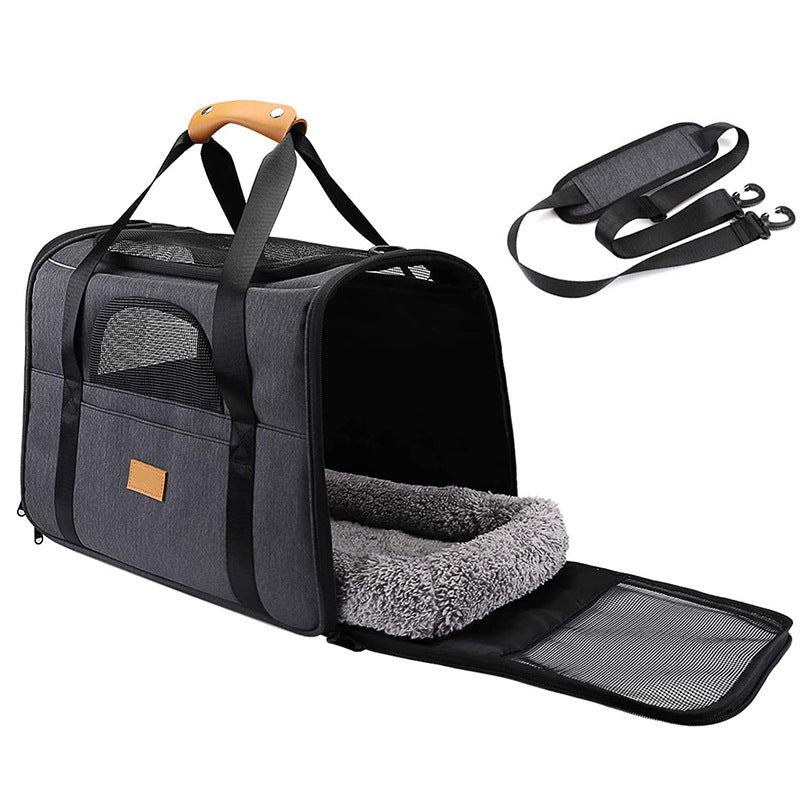 Foldable Soft-Sided Pet Carrier for Travel - Fits Cats & Small Dogs Under 6kg, with Removable Plush Bed & Shoulder Strap(black) Tristar Online
