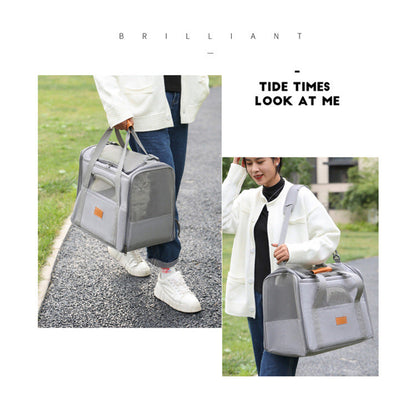 Foldable Soft-Sided Pet Carrier for Travel - Fits Cats & Small Dogs Under 6kg, with Removable Plush Bed & Shoulder Strap(grey) Tristar Online