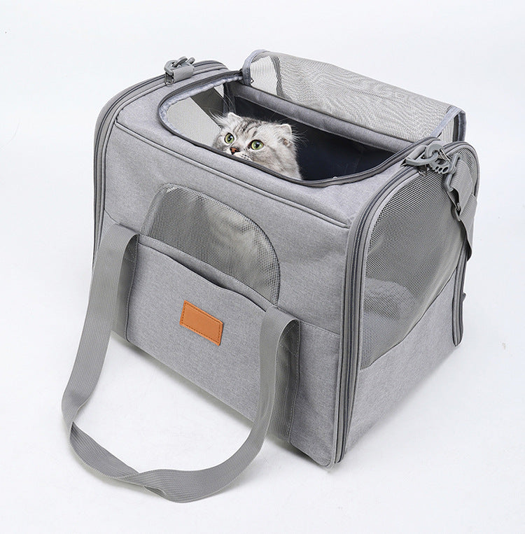Foldable Soft-Sided Pet Carrier for Travel - Fits Cats & Small Dogs Under 6kg, with Removable Plush Bed & Shoulder Strap(grey) Tristar Online