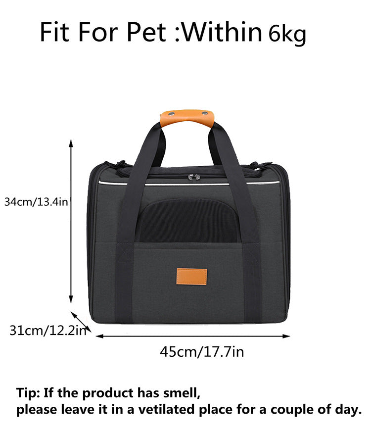 Foldable Soft-Sided Pet Carrier for Travel - Fits Cats & Small Dogs Under 6kg, with Removable Plush Bed & Shoulder Strap(grey) Tristar Online