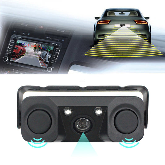 3-in-1 Car Reversing Camera & Parking Sensor System with Monitor - License Plate Frame Mount, Waterproof & Night Vision(black) Tristar Online