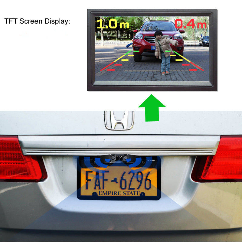3-in-1 Car Reversing Camera & Parking Sensor System with Monitor - License Plate Frame Mount, Waterproof & Night Vision(black) Tristar Online