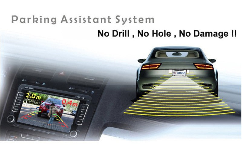 3-in-1 Car Reversing Camera & Parking Sensor System with Monitor - License Plate Frame Mount, Waterproof & Night Vision(black) Tristar Online