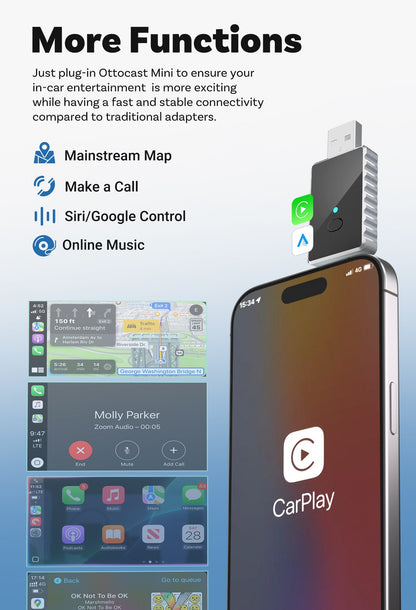 Mini 2-in-1 Wireless CarPlay & Android Auto Adapter - 5GHz WiFi 6, Bluetooth 5.4, Plug & Play Dongle(black) Tristar Online