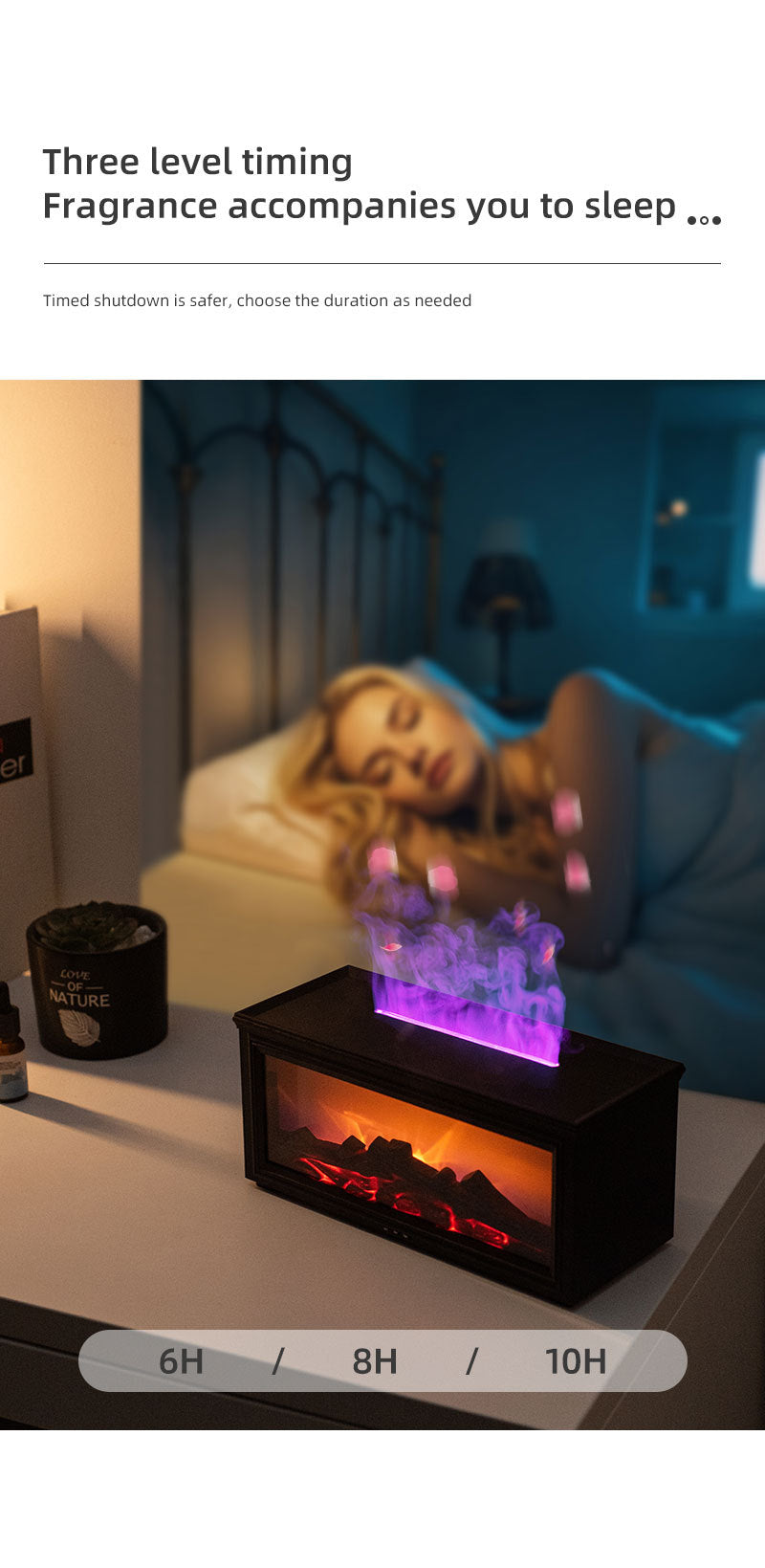 Fireplace Flame Effect Aroma Diffuser & Humidifier with 7-Colour Light, Timer & Remote Control(White) Tristar Online