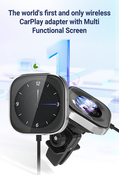 Wireless CarPlay Adapter with 1.6" Multi-Functional Screen, Car Diffuser & 360 Vent Clip(silver) Tristar Online