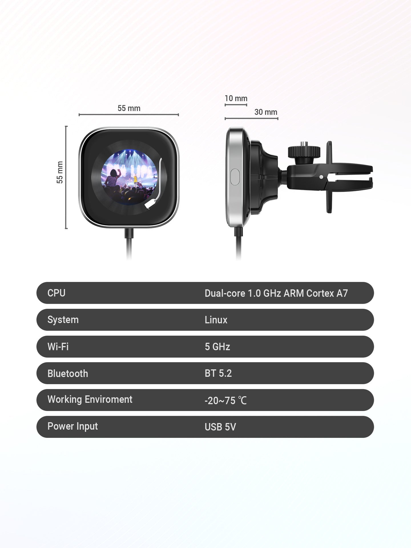 Wireless CarPlay Adapter with 1.6" Multi-Functional Screen, Car Diffuser & 360 Vent Clip(silver) Tristar Online