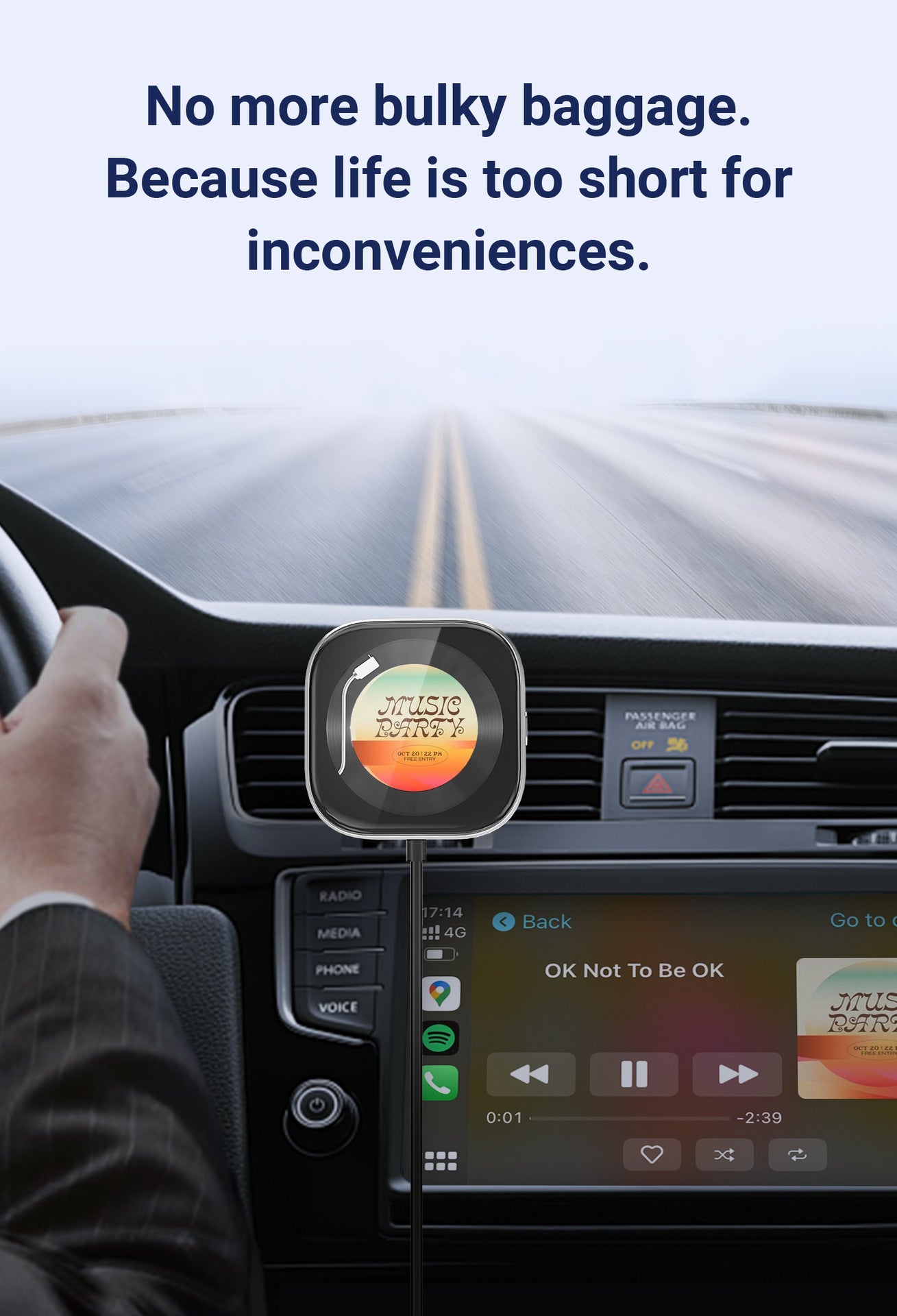 Wireless CarPlay Adapter with 1.6" Multi-Functional Screen, Car Diffuser & 360 Vent Clip(silver) Tristar Online