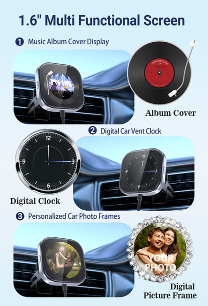 Wireless CarPlay Adapter with 1.6" Multi-Functional Screen, Car Diffuser & 360 Vent Clip(silver) Tristar Online