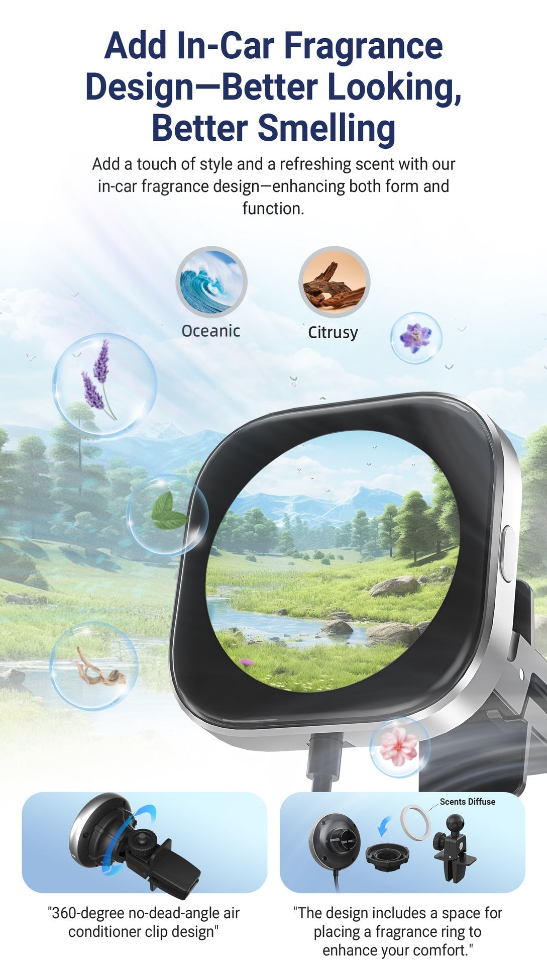 Wireless CarPlay Adapter with 1.6" Multi-Functional Screen, Car Diffuser & 360 Vent Clip(silver) Tristar Online