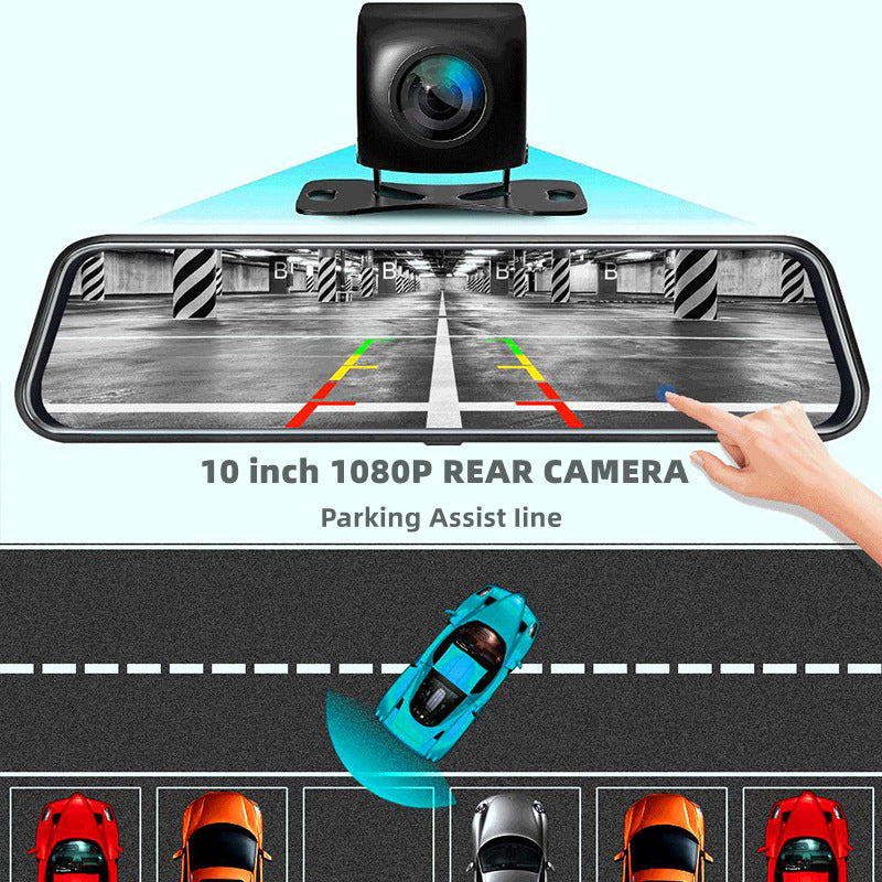 10-Inch Dual Lens Dash Cam Mirror - 1080P FHD Touch Screen Car DVR with Rear Camera, Night Vision & G-Sensor(black) Tristar Online