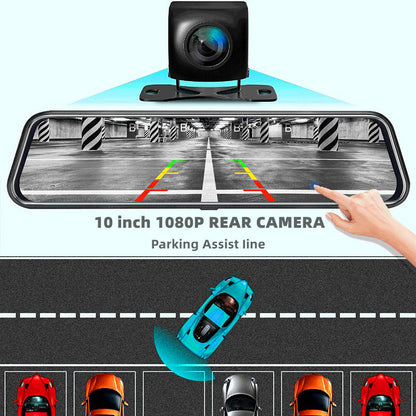 10-Inch Dual Lens Dash Cam Mirror - 1080P FHD Touch Screen Car DVR with Rear Camera, Night Vision & G-Sensor(black) Tristar Online