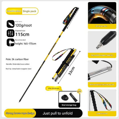 Ultralight Carbon Fiber Foldable Trail Running & Hiking Pole(yellow  Recommended height range 165-175cm) Tristar Online