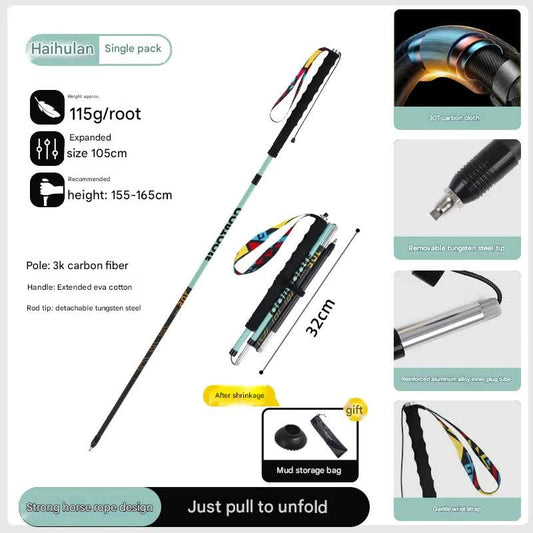 Ultralight Carbon Fiber Foldable Trail Running & Hiking Pole(blue Recommended height range 155-165cm) Tristar Online