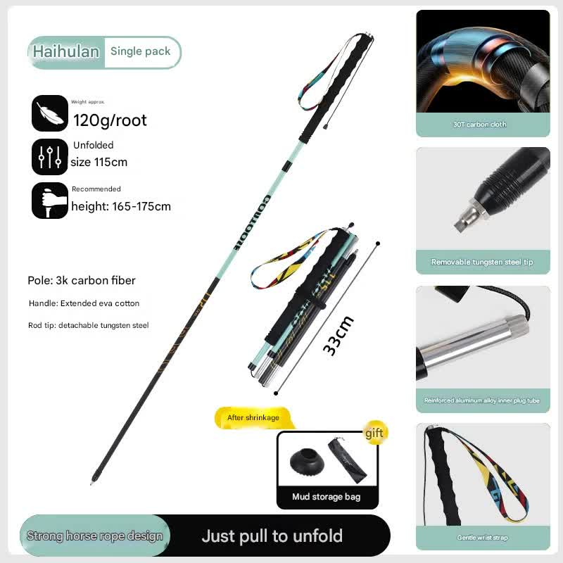 Ultralight Carbon Fiber Foldable Trail Running & Hiking Pole(blue  Recommended height range 165-175cm) Tristar Online