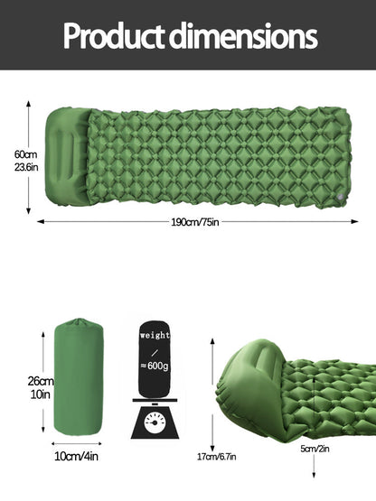 2pc Ultralight Inflatable Camping Sleeping Mat with Integrated Pillow - Waterproof 40D Nylon TPU(Army Green) Tristar Online