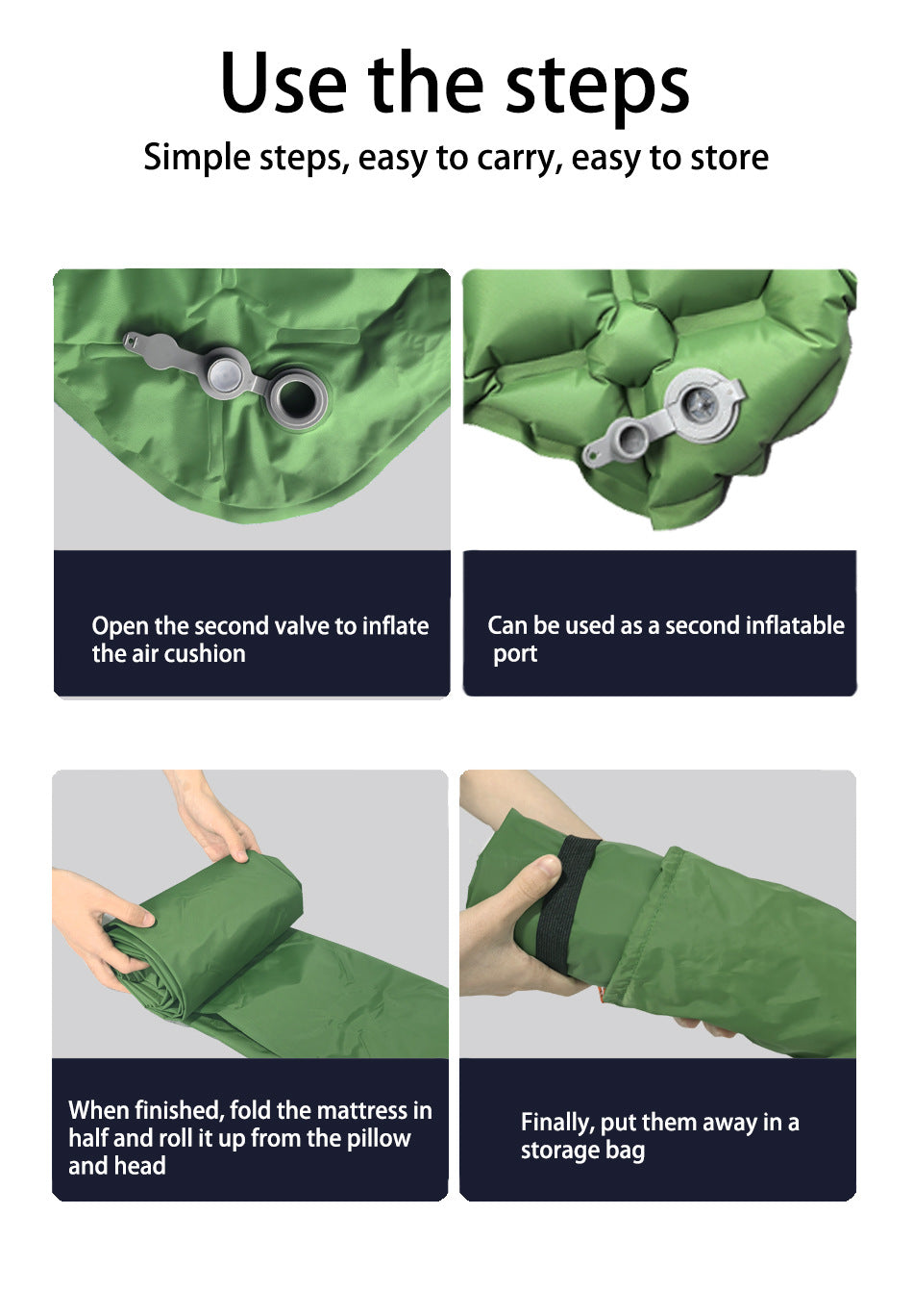 2pc Ultralight Inflatable Camping Sleeping Mat with Integrated Pillow - Waterproof 40D Nylon TPU(Army Green) Tristar Online