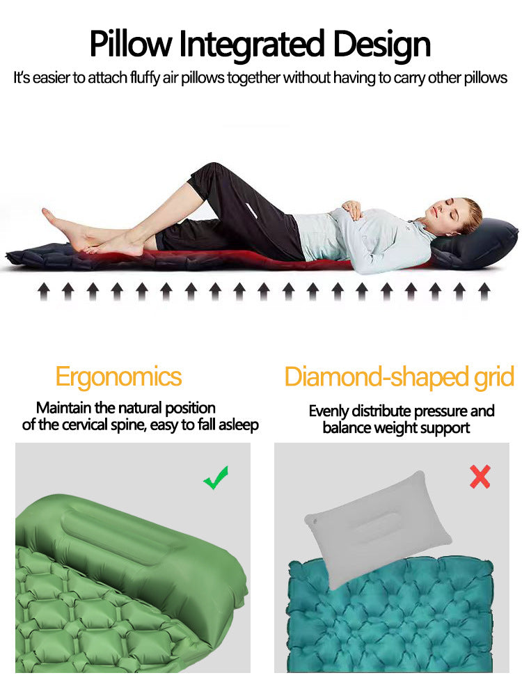 2pc Ultralight Inflatable Camping Sleeping Mat with Integrated Pillow - Waterproof 40D Nylon TPU(Royal Blue) Tristar Online