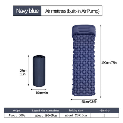2pc Ultralight Inflatable Camping Sleeping Mat with Integrated Pillow - Waterproof 40D Nylon TPU(Navy Blue) Tristar Online