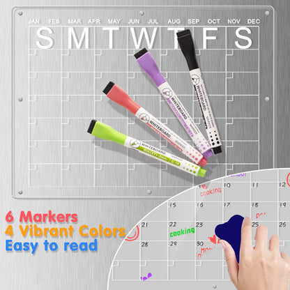 Magnetic Acrylic Fridge Calendar & Memo Board Set - Dry Erase Planner with Markers & Eraser(43*30cm 3mm) Tristar Online