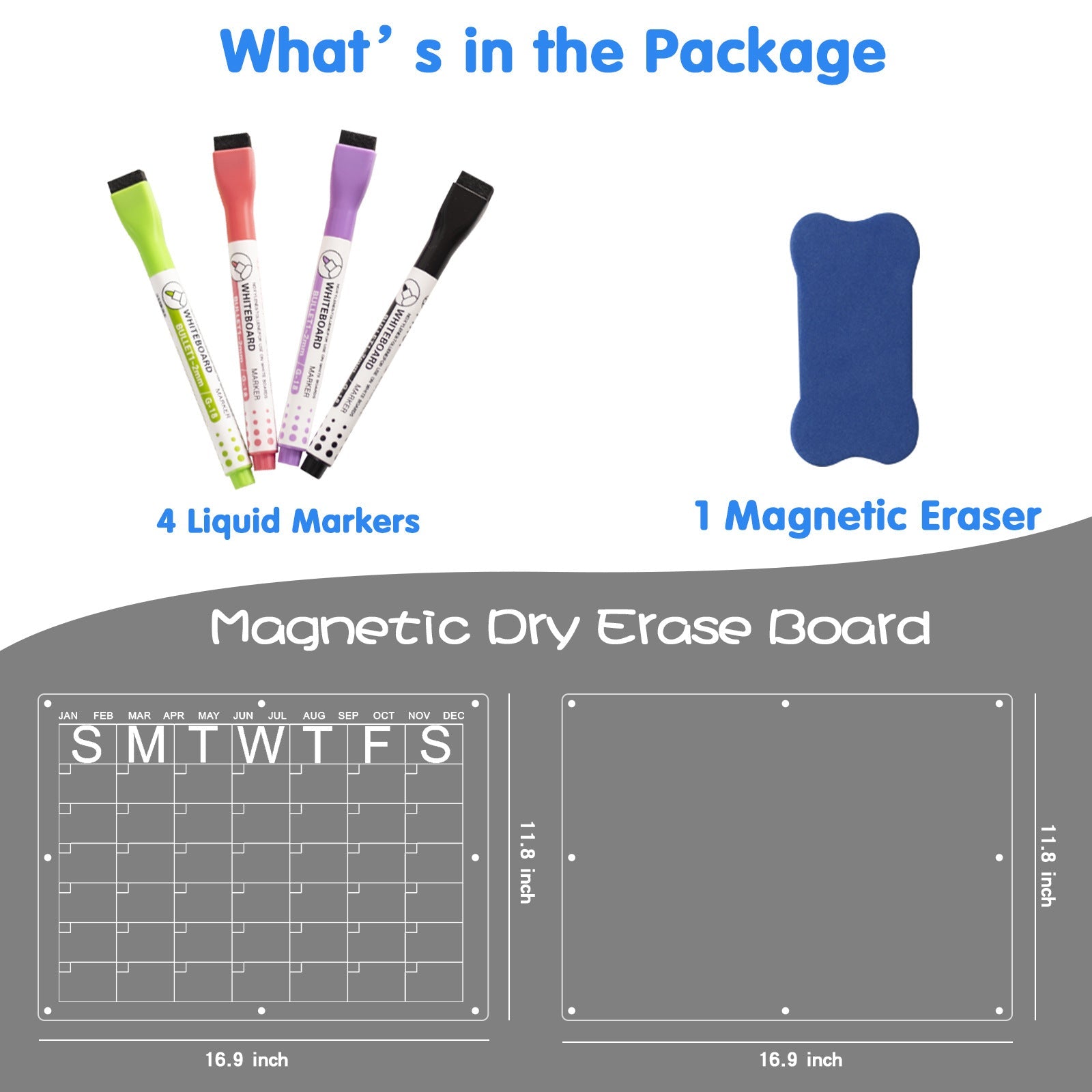 Magnetic Acrylic Fridge Calendar & Memo Board Set - Dry Erase Planner with Markers & Eraser(43*30cm 3mm) Tristar Online