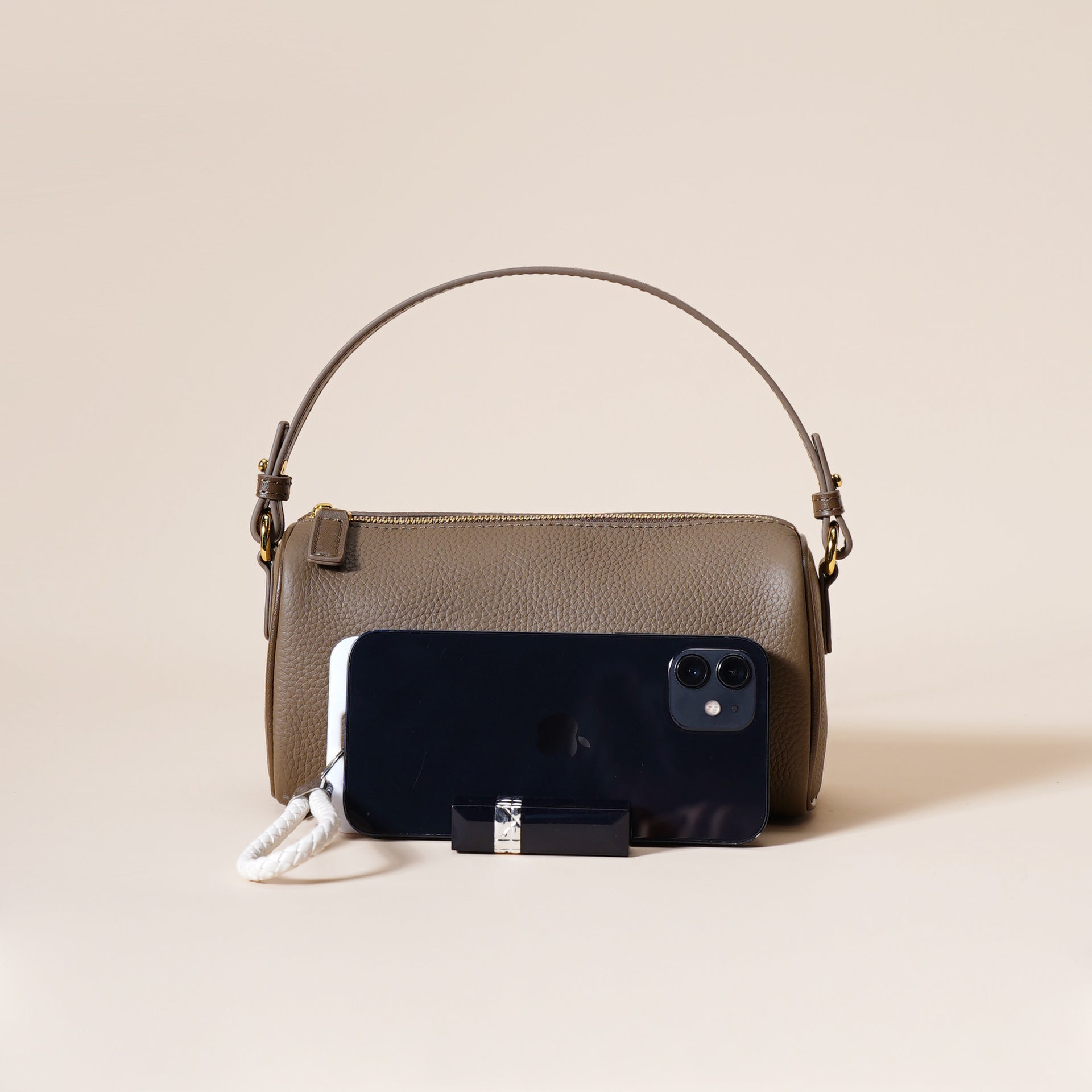 Genuine Leather Boston Bag - Mini Barrel Crossbody & Top Handle Purse(grey) Tristar Online