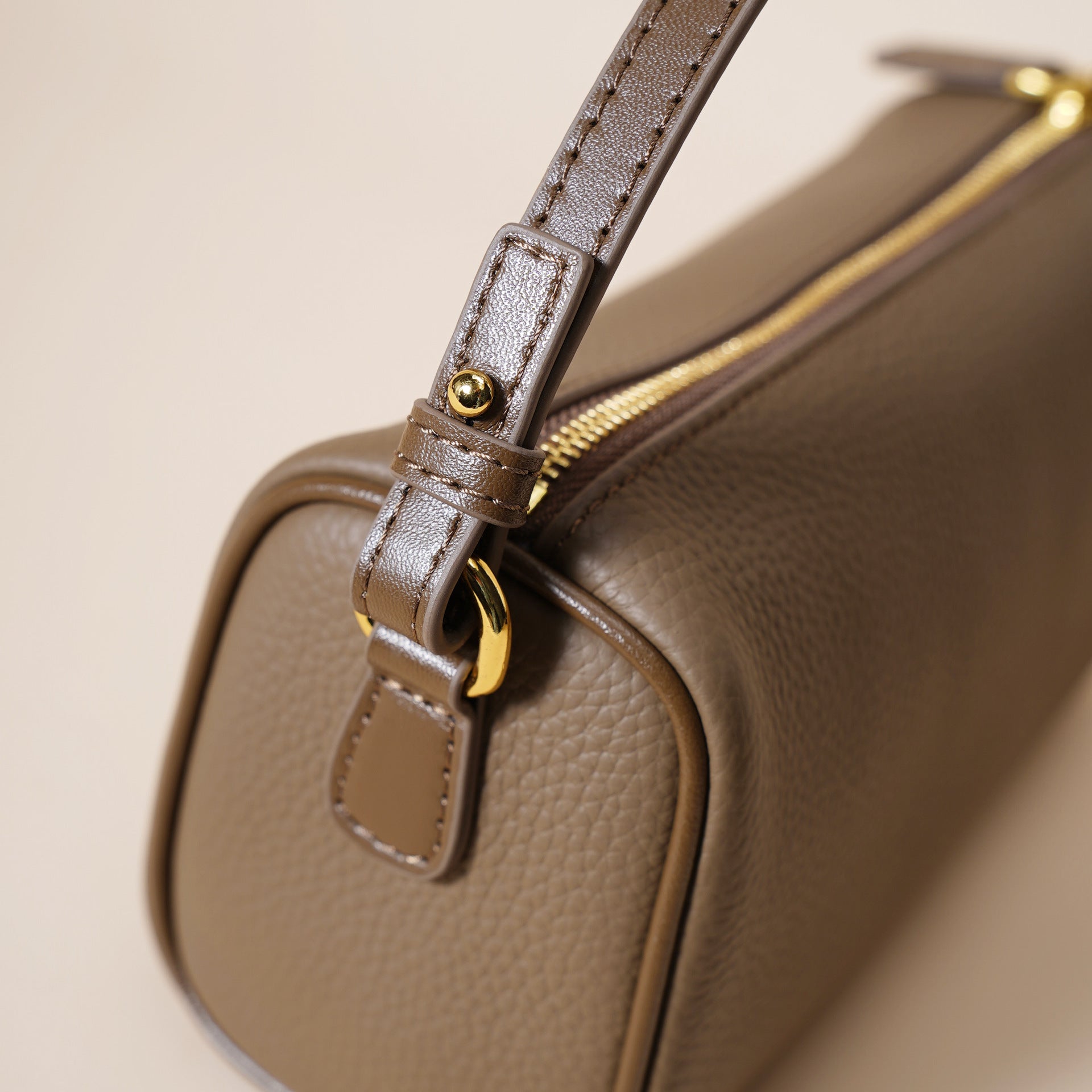 Genuine Leather Boston Bag - Mini Barrel Crossbody & Top Handle Purse(grey) Tristar Online