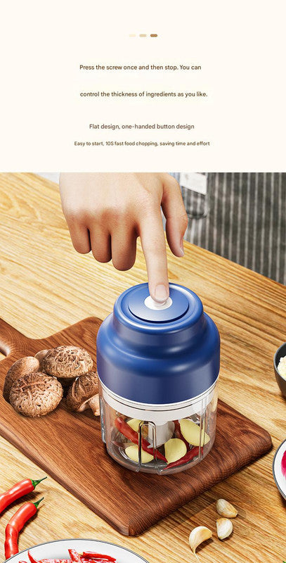 Powerful Mini Electric Food Chopper - USB Rechargeable Cordless Garlic & Meat Mincer(Blue 250ml + 4-blade knife) Tristar Online