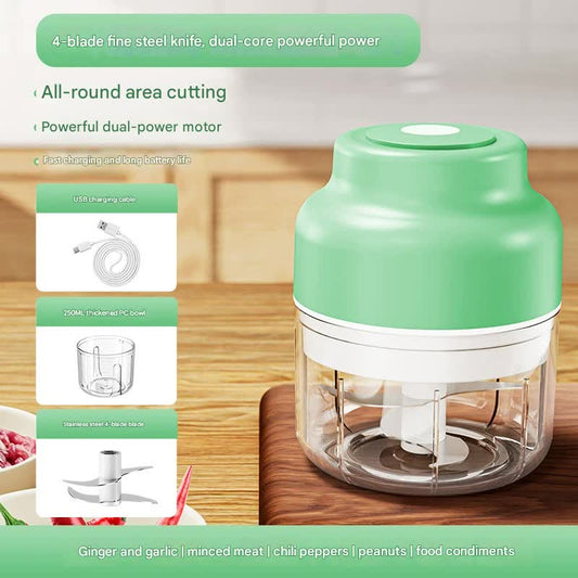 Powerful Mini Electric Food Chopper - USB Rechargeable Cordless Garlic & Meat Mincer(green 250ml + 4-blade knife) Tristar Online